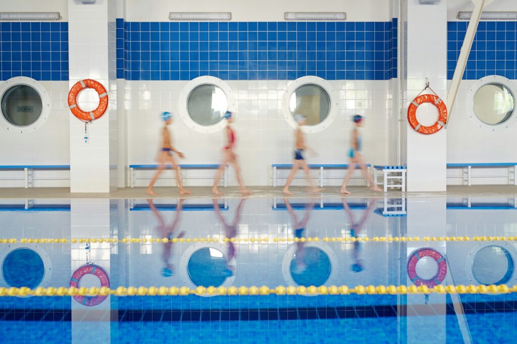 Moving along swimming pool